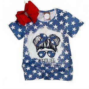NEW KIDSCHARM girl's patriotic messy bun tee in blue